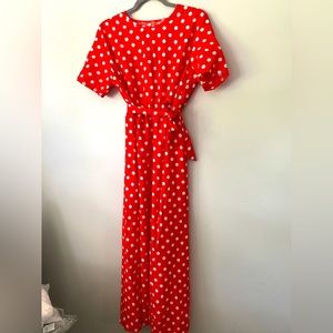 Red and white polka dot dress